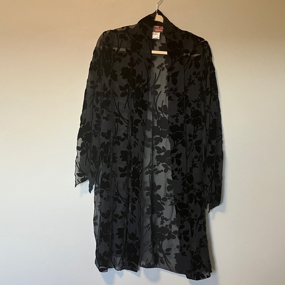 April Cornell Jackets & Blazers - April Cornell silk blend velvet Black Floral Sheer Kimono